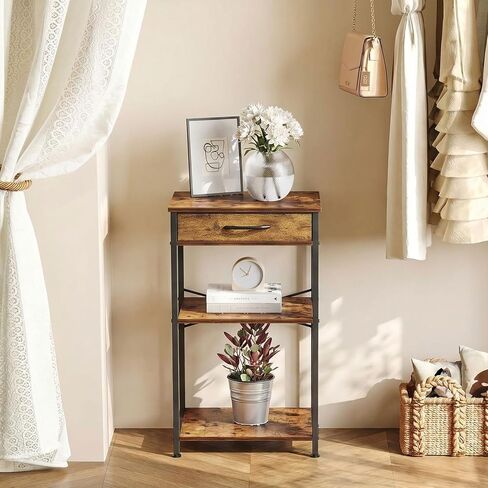 Small Printer Table for Home Office, 3-Tier Printer Stand with Drawer,Tall Side Table with Storage, Nightstands for Bedroom, End Table for Living Room in Kuwait