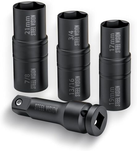 Steel Vision 1/2" Drive Lug Nut Impact Socket Set, 7 PC Metric 17, 19, 21, 22, 23, 24 & 27 mm，Cr-Mo Alloy Wheel Socket Set, Color-Coded Deep Lug Nut Impact Socket Set in Kuwait