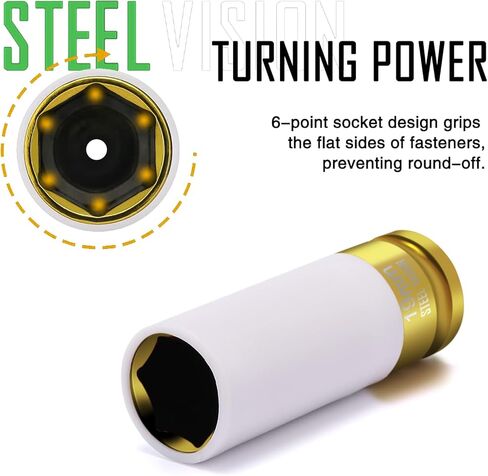 مجموعة مقابس صدمات صامولة المحرك مقاس 1/2 بوصة من Steel Vision، 7 قطع مترية 17، 19، 21، 22، 23، 24 و27 مم، مجموعة مقابس عجلات من سبائك Cr-Mo، مجموعة مقابس صدمات صمولة عميقة مرمزة بالألوان in Kuwait