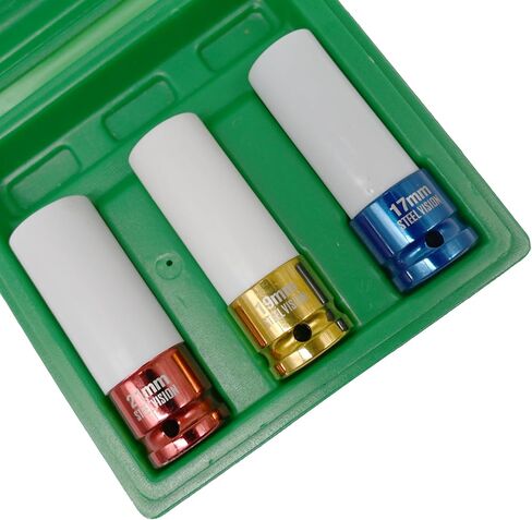 Steel Vision 1/2" Drive Lug Nut Impact Socket Set, 7 PC Metric 17, 19, 21, 22, 23, 24 & 27 mm，Cr-Mo Alloy Wheel Socket Set, Color-Coded Deep Lug Nut Impact Socket Set in Saudi Arabia