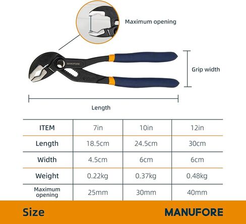 كماشة مضخة مياه من مانفور، 7/10/12 بوصة كماشة مفصلية سريعة الفك مع فك على شكل حرف V، لأنابيب الإمساك والقضبان والأعمدة in Kuwait