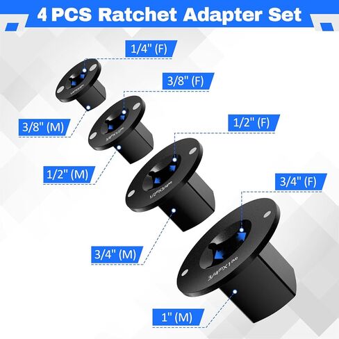 مجموعة محول مقبس منخفض 4 قطع، محول سقاطة المحرك للمساحات الضيقة 3/4 بوصة إلى 1 بوصة، 1/2 بوصة إلى 3/4 بوصة، 3/8 بوصة إلى 1/2 بوصة، 1/4 بوصة إلى 3/8 بوصة in Kuwait