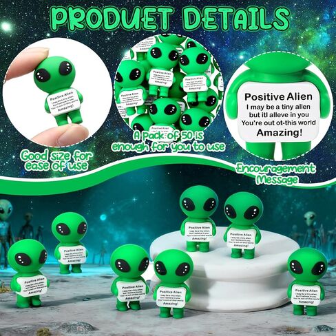 Soulchen 50 قطعة من الهدايا الملهمة للموظفين، ديكور حيوانات فضائي رائع صغير، مطاط إيجابي، كائن فضائي للتشجيع اليومي، التأكيد الذاتي، ديكور UFO العبقري غريب الأطوار in Kuwait