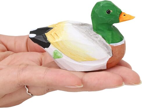 Mallard Duck Figurine, Hand-Carved Wooden Male Drake Statue, Small Rustic Wildlife Sculpture, Miniature Nature-Inspired Decoration Ornament for Home, Decoy, Cake Topper, Animal Gift, Collectible in Saudi Arabia