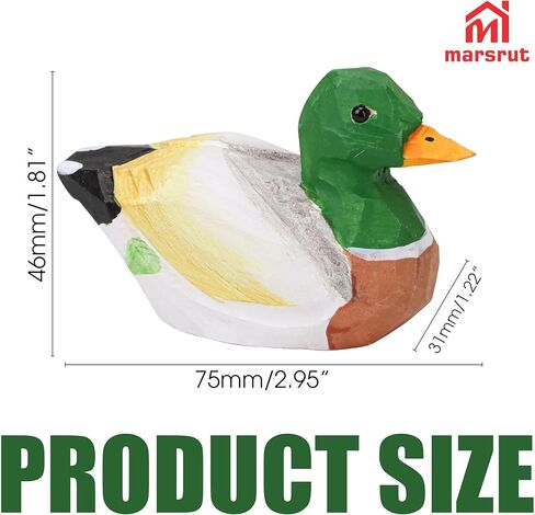 Mallard Duck Figurine, Hand-Carved Wooden Male Drake Statue, Small Rustic Wildlife Sculpture, Miniature Nature-Inspired Decoration Ornament for Home, Decoy, Cake Topper, Animal Gift, Collectible in Saudi Arabia