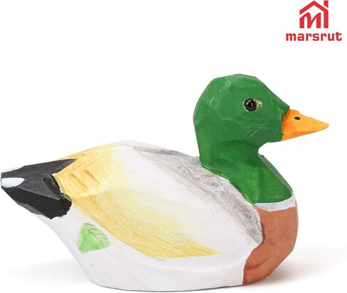 Mallard Duck Figurine, Hand-Carved Wooden Male Drake Statue, Small Rustic Wildlife Sculpture, Miniature Nature-Inspired Decoration Ornament for Home, Decoy, Cake Topper, Animal Gift, Collectible in Saudi Arabia
