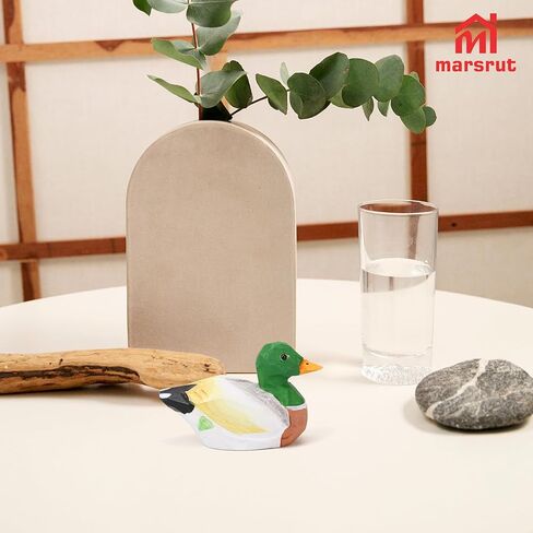 Mallard Duck Figurine, Hand-Carved Wooden Male Drake Statue, Small Rustic Wildlife Sculpture, Miniature Nature-Inspired Decoration Ornament for Home, Decoy, Cake Topper, Animal Gift, Collectible in Saudi Arabia