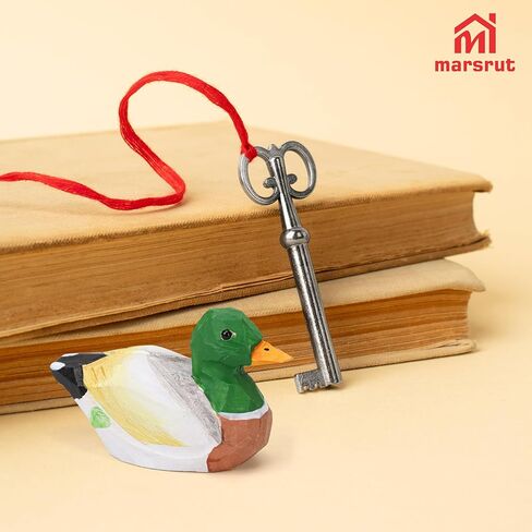 Mallard Duck Figurine, Hand-Carved Wooden Male Drake Statue, Small Rustic Wildlife Sculpture, Miniature Nature-Inspired Decoration Ornament for Home, Decoy, Cake Topper, Animal Gift, Collectible in Saudi Arabia