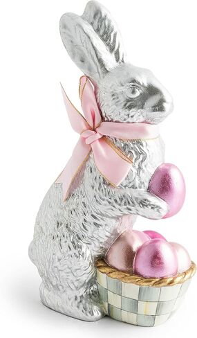 MACKENZIE-CHILDS Touch of Pink Foil Bunny, Cute Bunny Figurine, Spring Rabbit Decor and Easter Decor, Silver in Saudi Arabia