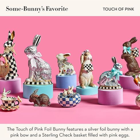 MACKENZIE-CHILDS Touch of Pink Foil Bunny, Cute Bunny Figurine, Spring Rabbit Decor and Easter Decor, Silver in Saudi Arabia