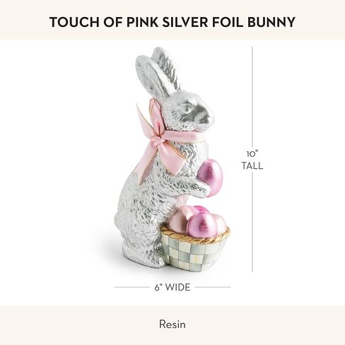 MACKENZIE-CHILDS Touch of Pink Foil Bunny, Cute Bunny Figurine, Spring Rabbit Decor and Easter Decor, Silver in Saudi Arabia