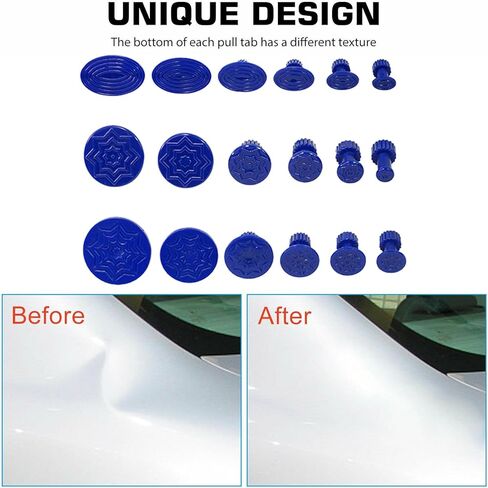 مجموعة علامات سحب دنت السيارة 18 قطعة - وسادات إصلاح دنت بدون طلاء لأدوات إزالة دينج الباب المتضررة من الجسم التلقائي (علامات سحب الغراء الأزرق) in Kuwait