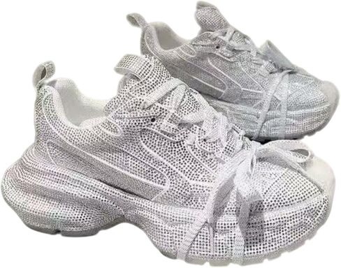 أحذية ZQW النسائية المتلألئة بحجر الراين أحذية رياضية مكتنزة Y2K برباط علوي وربطة عنق لامعة أحذية منصة رياضية للحفلات اليومية والسهرات in Kuwait