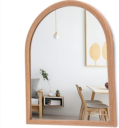 LVMU Arched Farmhouse Wall Mirror Natural Walnut/Oak Elegant Woodgrain Large Vanity Decorative Mirrors 16''x20''/20''x30'' Tempered Glass Bathroom Over Sink, Entryway Living Room (Oak, 20" L x 16" W) in Saudi Arabia