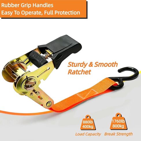 8PK Ratchet Tie Down Straps - 1in x 16feet, 880LBS Working Load & 1760LBS Break Strength, Wear-Resistant Webbing with Non-Slip Rubber Handle, S-Hooks & Storage Bag in Saudi Arabia