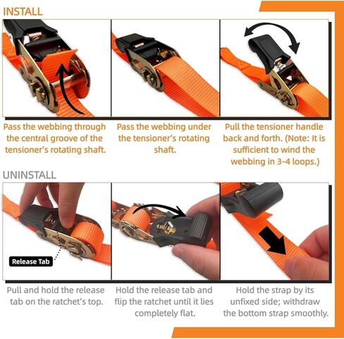 8PK Ratchet Tie Down Straps - 1in x 16feet, 880LBS Working Load & 1760LBS Break Strength, Wear-Resistant Webbing with Non-Slip Rubber Handle, S-Hooks & Storage Bag in Saudi Arabia
