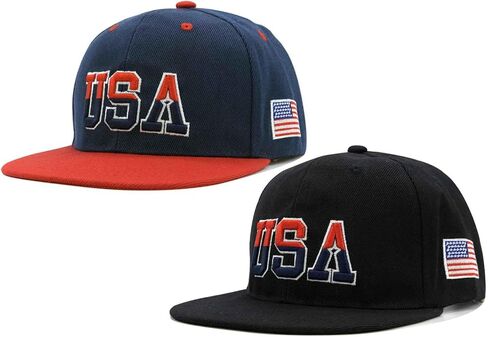 2 Pack USA Flag 3D Embroidered Hats, Patriotic Flat Brim Baseball Caps for Men & Women - Blended Color in Saudi Arabia