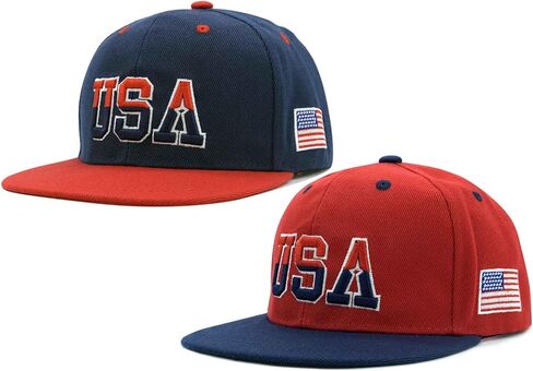 2 Pack USA Flag 3D Embroidered Hats, Patriotic Flat Brim Baseball Caps for Men & Women - Blended Color in Saudi Arabia