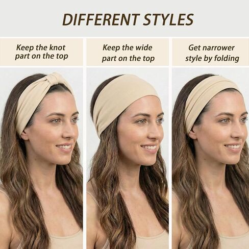 Wide Headbands for Women - 6 Pack Stretchy Soft Hair Bands for Workout, Yoga, Running, Makeup & Face Washing - Fashion Knotted Head Wraps & Hair Accessories in Kuwait