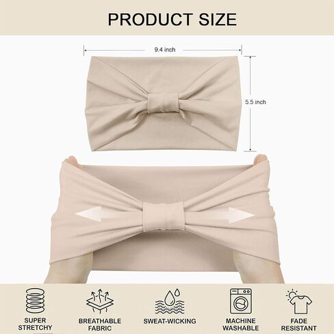 Wide Headbands for Women - 6 Pack Stretchy Soft Hair Bands for Workout, Yoga, Running, Makeup & Face Washing - Fashion Knotted Head Wraps & Hair Accessories in Kuwait