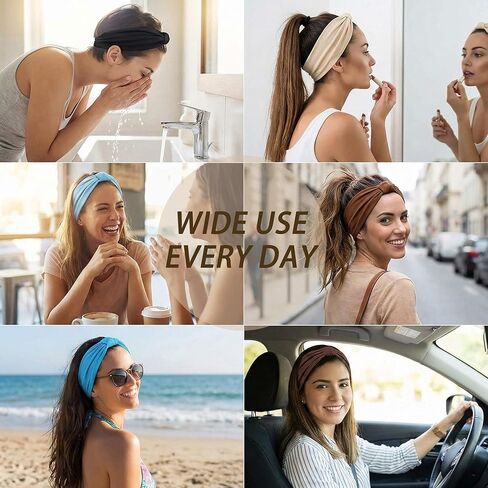Wide Headbands for Women - 6 Pack Stretchy Soft Hair Bands for Workout, Yoga, Running, Makeup & Face Washing - Fashion Knotted Head Wraps & Hair Accessories in Kuwait