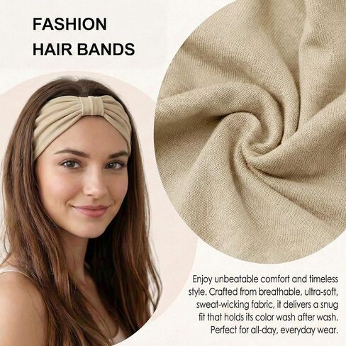 Wide Headbands for Women - 6 Pack Stretchy Soft Hair Bands for Workout, Yoga, Running, Makeup & Face Washing - Fashion Knotted Head Wraps & Hair Accessories in Kuwait