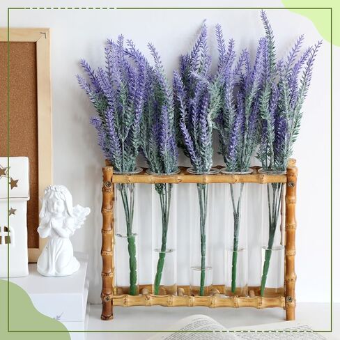 Natural Bamboo Vase with 5 Glass Tubes, Plant Propagation Station with Test Tube, Hydroponic Plants Cutting, Modern Art Decor Floral Display, Rectangular Planter for Home Decor Flower Holder in Kuwait