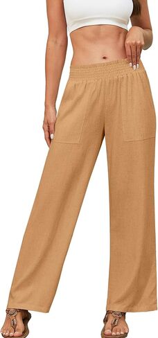 Beautiful Nomad Women's Linen Pants Casual High Waisted Wide Leg Pant Baggy Trousers with Pockets in Kuwait