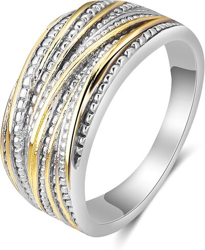 خواتم الفرقة مكتنزة للنساء 2 لهجة متشابكة كروس بيان الدائري، سلك كابل خيوط الملتوية واسعة السبابة الذهب والفضة خاتم أزياء المجوهرات الهدايا لها in Kuwait