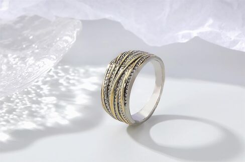 خواتم الفرقة مكتنزة للنساء 2 لهجة متشابكة كروس بيان الدائري، سلك كابل خيوط الملتوية واسعة السبابة الذهب والفضة خاتم أزياء المجوهرات الهدايا لها in Kuwait