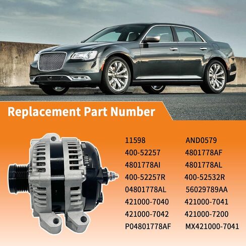 4801778AF 180A 12V Alternator Compatible with 2011-2021 Chrysler 300, Fit for 2011-2021 Dodge Challenger/Charger/Durango/Ram 1500, Fit for 2011-2020 Jeep Grand Cherokee Replace #801778AI P04801778AF in Kuwait