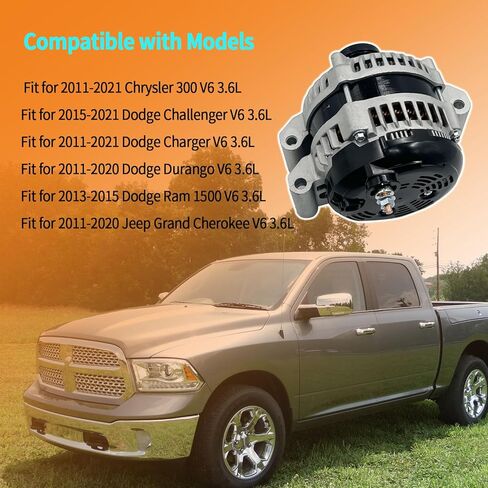 4801778AF 180A 12V Alternator Compatible with 2011-2021 Chrysler 300, Fit for 2011-2021 Dodge Challenger/Charger/Durango/Ram 1500, Fit for 2011-2020 Jeep Grand Cherokee Replace #801778AI P04801778AF in Kuwait
