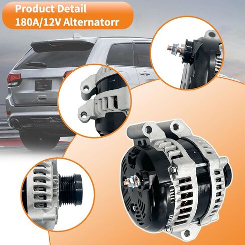 4801778AF 180A 12V Alternator Compatible with 2011-2021 Chrysler 300, Fit for 2011-2021 Dodge Challenger/Charger/Durango/Ram 1500, Fit for 2011-2020 Jeep Grand Cherokee Replace #801778AI P04801778AF in Kuwait