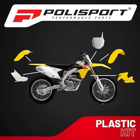 Polisport Motocross (MX) Replica Plastic Kit for Suzuki RMZ 450 (2005-06) Dirt Bike – OEM Quality, Durable, Flexible & Perfect Fit – Yellow/White in Kuwait
