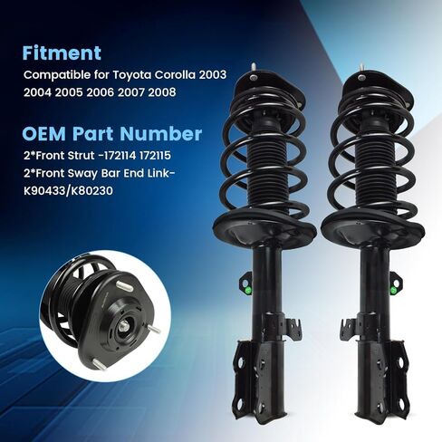 4PCS Front Struts & Sway Bars End Links for 2003 2004 2005 2006 2007 2008 Toyota Corolla Shocks Absorbers Assembly w/Coil Spring Suspensions Replace 172114 172115 K90433/K80230 in Kuwait
