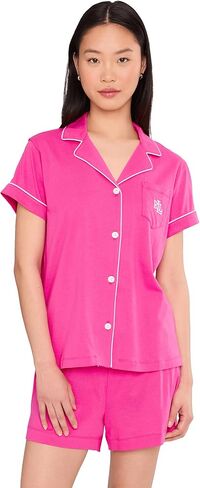 طقم بيجامة بوكسر نسائي من Lauren Ralph Lauren بأكمام قصيرة وياقة قصيرة الأكمام in Saudi Arabia