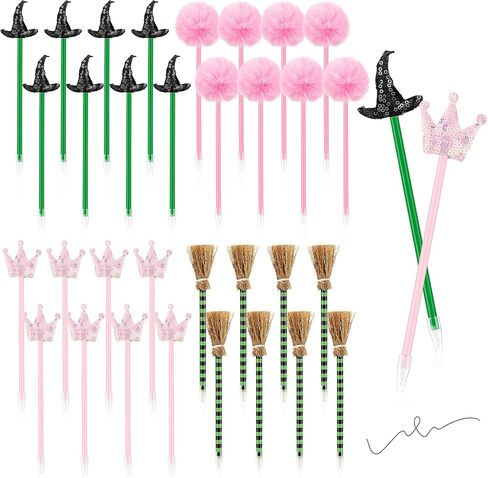 32 Pack Witch and Princess Party Favors,Princess Party Decorations Pens Set Including witch broom and Hat Pens pink fluffy Crowns pen Halloween Themed Party Birthday Gifts Supplies Goodie Bag Fillers in Kuwait