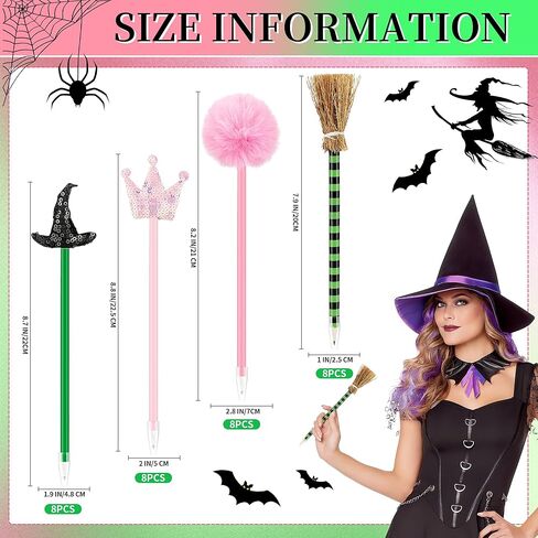 32 Pack Witch and Princess Party Favors,Princess Party Decorations Pens Set Including witch broom and Hat Pens pink fluffy Crowns pen Halloween Themed Party Birthday Gifts Supplies Goodie Bag Fillers in Kuwait
