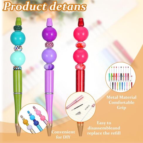 120 قطعة من أقلام حبر جاف مطرزة، أقلام قابلة للخرز، مجموعة أقلام قابلة للخرز DIY - قلم خرز بلاستيكي ملون للأطفال والطلاب واللوازم المكتبية والمدرسية (متعدد الألوان) in Kuwait