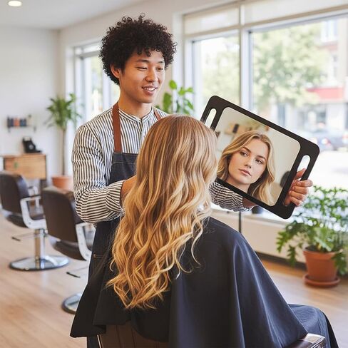 Unbreakable Portable Makeup Mirror with Double Handles Large Handheld Tray Mirror Durable Lightweight Mirrors for Beauty Salon Barbers and Stylists Ergonomic Handgrip in Saudi Arabia