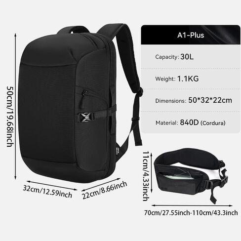 reeyee A1 plus Aurora 30L Travel Backpack, Water-Repellent CORDURA Fabric Laptop Bag with 180° Opening, Wet Dry Separation, X-Shaped Breathable System, Business Commuter Rucksack for Men & Women in Kuwait