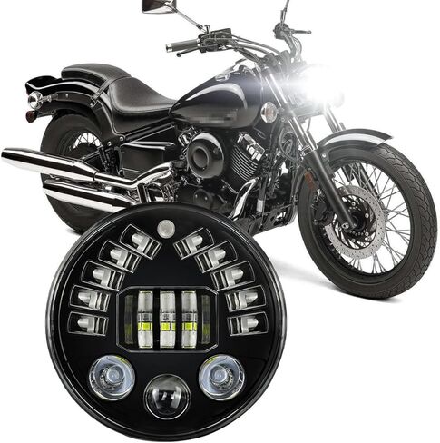 CHUSYYRAY 7'' Round Compatible with Yamaha V-Star 650 Classic XVS650A LED Motorcycle Headlight Assembly 1998-2010 for Off Road, High Low Beam DRL Turn Signal, DOT Approved, 10000LM 6500K White, 1PCS in Kuwait