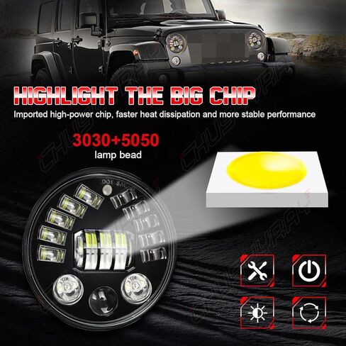CHUSYYRAY 7'' Round Compatible with Yamaha V-Star 650 Classic XVS650A LED Motorcycle Headlight Assembly 1998-2010 for Off Road, High Low Beam DRL Turn Signal, DOT Approved, 10000LM 6500K White, 1PCS in Kuwait