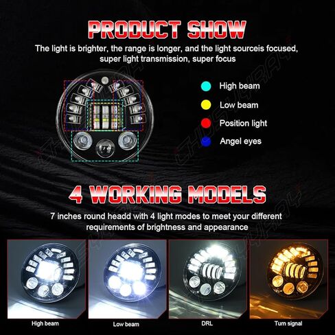 CHUSYYRAY 7'' Round Compatible with Yamaha V-Star 650 Classic XVS650A LED Motorcycle Headlight Assembly 1998-2010 for Off Road, High Low Beam DRL Turn Signal, DOT Approved, 10000LM 6500K White, 1PCS in Kuwait