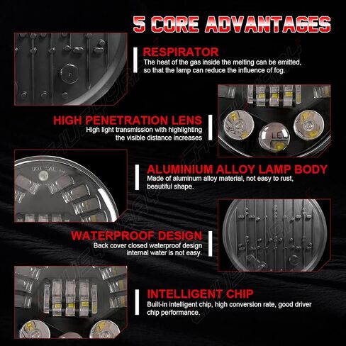 CHUSYYRAY 7'' Round Compatible with Yamaha V-Star 650 Classic XVS650A LED Motorcycle Headlight Assembly 1998-2010 for Off Road, High Low Beam DRL Turn Signal, DOT Approved, 10000LM 6500K White, 1PCS in Kuwait