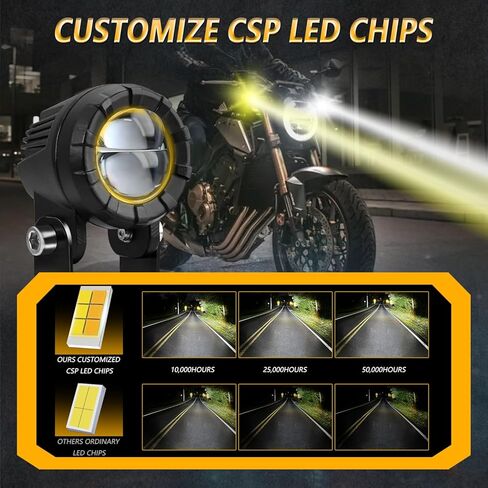Motorcycle Spotlight Auxiliary Driving Light,30W 3000LM Fog Light Work Light with Wiring Harness,White Yellow High / Low Beam / Strobe for ATV UTV Tractor Scooter, DC 9-32V (Spotlight+Wiring Harness) in Saudi Arabia