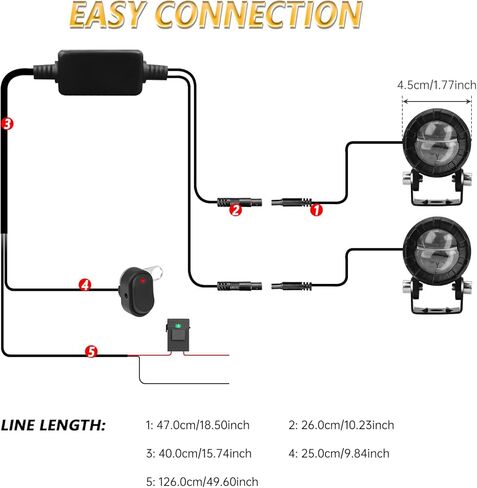 Motorcycle Spotlight Auxiliary Driving Light,30W 3000LM Fog Light Work Light with Wiring Harness,White Yellow High / Low Beam / Strobe for ATV UTV Tractor Scooter, DC 9-32V (Spotlight+Wiring Harness) in Saudi Arabia