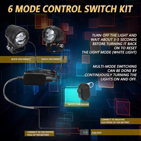 Motorcycle Spotlight Auxiliary Driving Light,30W 3000LM Fog Light Work Light with Wiring Harness,White Yellow High / Low Beam / Strobe for ATV UTV Tractor Scooter, DC 9-32V (Spotlight+Wiring Harness) in Saudi Arabia