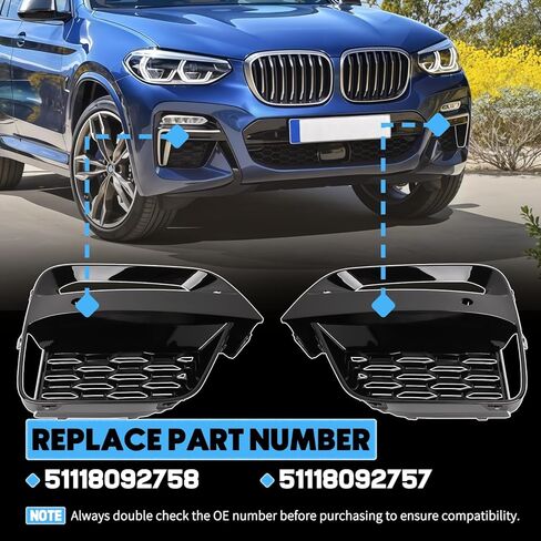 51118092758 غطاء إطاري ضوء الضباب مصبغة مع ثقب مستشعر PDC مناسب لسيارات BMW X3 G01 2018-2021 مناسب لـ X4 G02 2019-2021 غطاء مصبغة خارجي للمصد الأمامي يحل محل 51118092757 in Kuwait