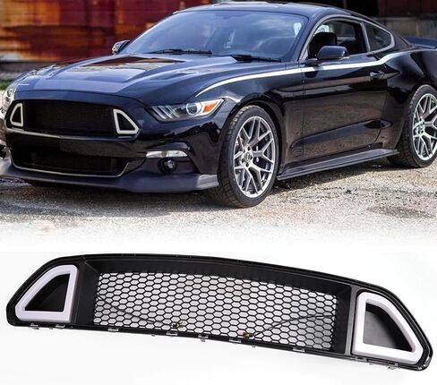 Front Bumper Upper Grille For 2013 2014 Ford Mustang Hood Grill with White DRL LED Light (13-14 Ford Mustang) in Kuwait